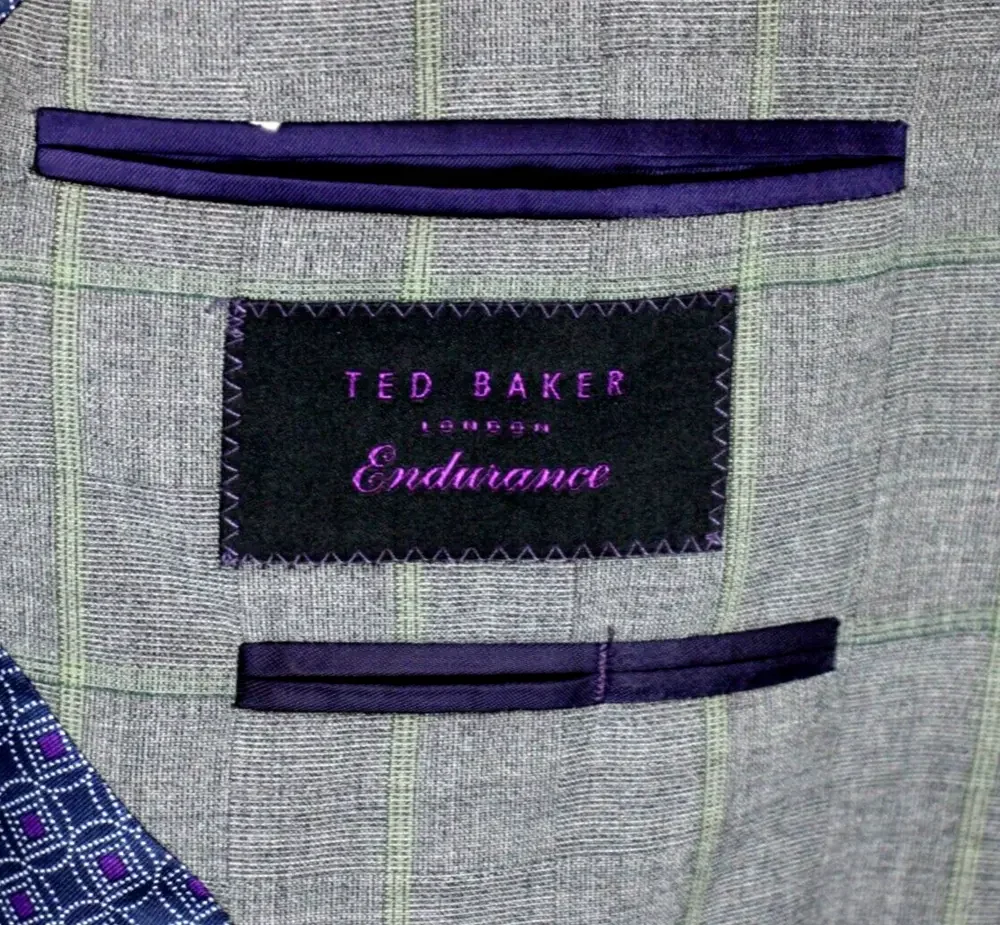 Ted Baker Sport Coat 46 R Mens Grey Green Windowpane Wool Regular Fit Blazer New
